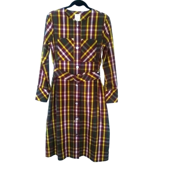 Tra Mad Rke Dresses & Skirts - TRA MAD RKE Plaid L/S Cotton Belted Dress Pockets Buttons Vintage FINAL